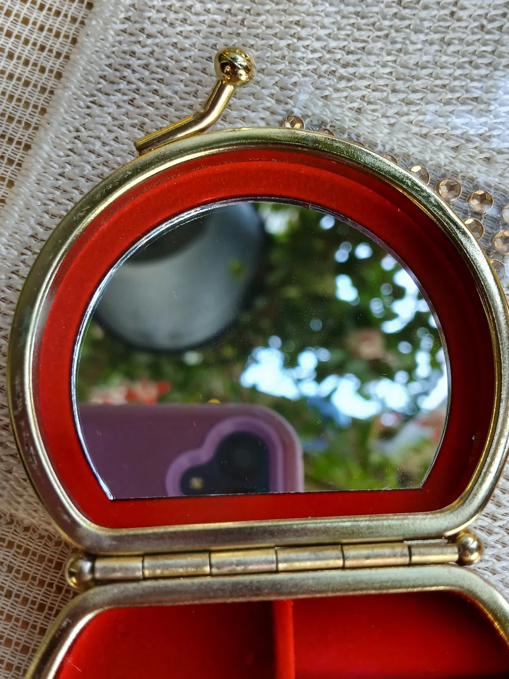 Rare KIMONO Ring case holder with Mirror Japanese Flower Vng
